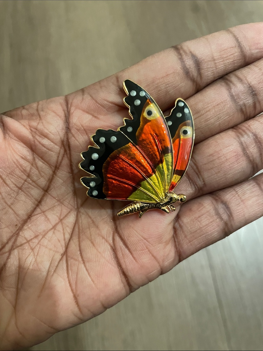 Butterfly Enamel Brooch Pin - Orange & Black